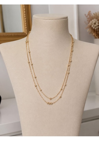 Gold Top Detaylı Katmanlı Çelik Kolye Minimal Zincir 45+5 Cm Altın