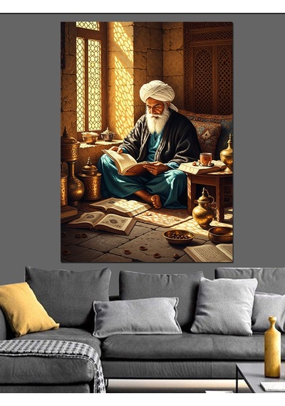 Ahşap Tablo Kitap Okuyan Yaşlı Adam