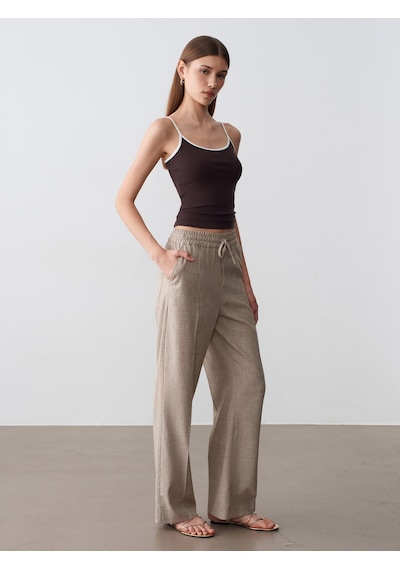 Dilvin 72730 Keten Karışımlı Bağcıklı Pantolon-bej