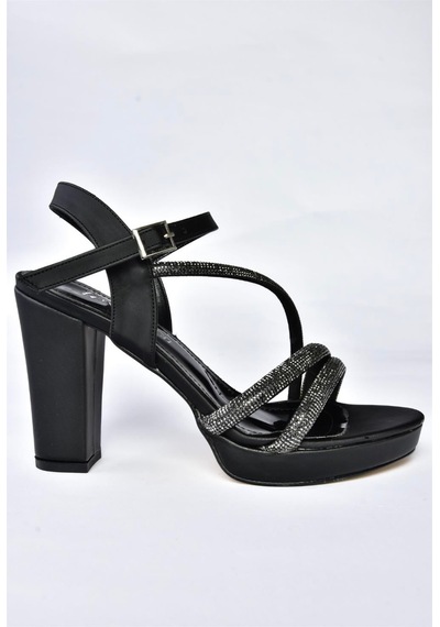 Fox Shoes P246031704 Siyah Kumaş Kalın Topuklu Kadın Ayakkabı Siyah