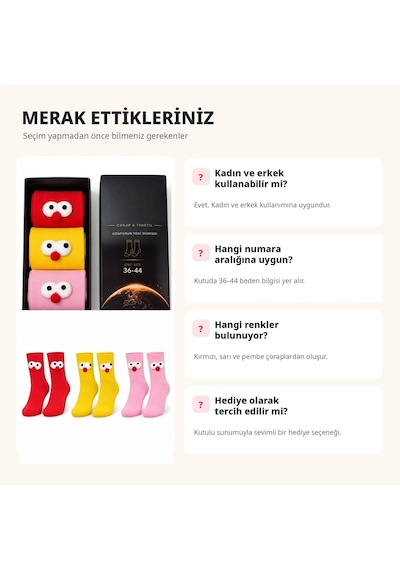 Genel Kutulu 3d Gözlü Ponponlu Soket Çorap 6'lı Set Kırmızı Sarı Pembe Ren Çok Renkli / 36-44 / 6 Adet Çok  Renkli