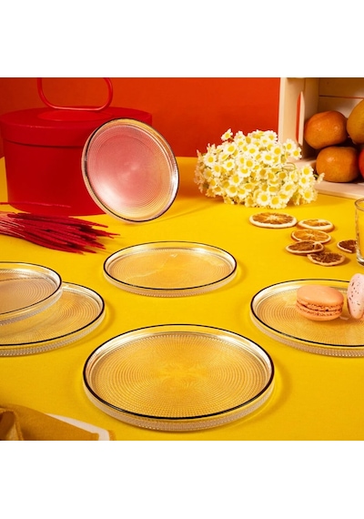 Fecra Loren 6'lı Pasta Tabağı Seti Siyah Fileli 16 Cm