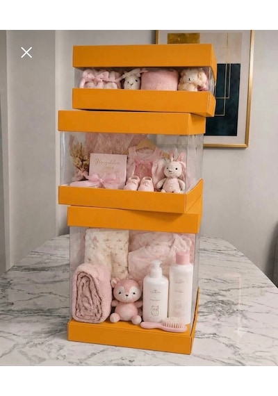 Asetat Gelin&damat Çeyiz Bohça Kutusu Portakal Renk 3'lü Set 1 Takım Şeffaf Katlanabilir Demonte Söz Nişan Hediyelik Ölçüler Büyükboy:33 33 40cm Orta Boy: 33 33 25cm Küçük Boy: 33 33 15cm