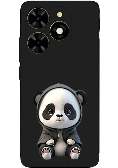 Tecno Spark 20 İle Uyumlu Sevimli Panda 0214d Tasarımlı Siyah Lansman Kılıf Çok Renkli