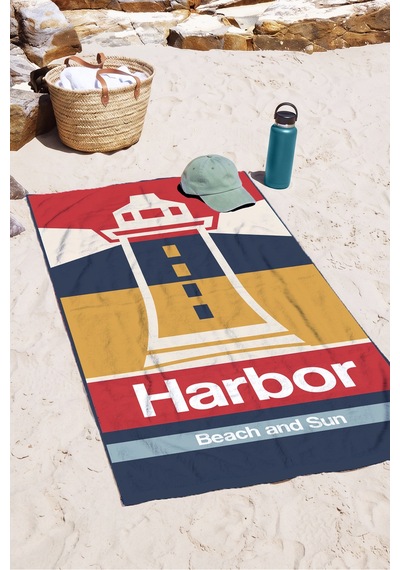 Deniz Feneri Harbor Marine Plaj Havlusu - Nautical Kırmızı Lacivert Havuz Banyo Sahil Örtüsü Yağmur Mimoza