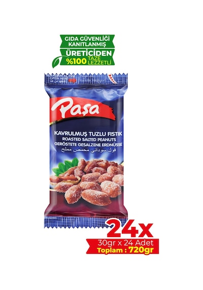 Paşa Kuruyemiş Kavrulmuş Tuzlu Fıstık 24 x 30 G