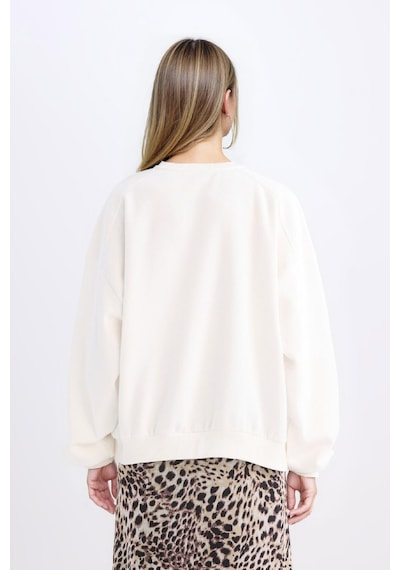 Defacto Oversize Geniş Kalıp Bisiklet Yaka Basic Düz Kalın Sweatshirt D9022axns Beyaz