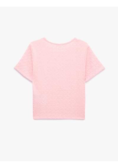 Koton Bürümcük Kumaş Dokulu Bisiklet Yaka Kısa Kollu Crop Tişört Pembe 6sak50489ek Gül