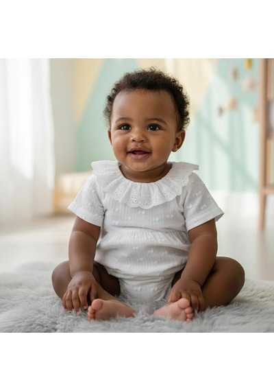 Tiffany Baby & Kids Tiffany Müslin Newborn Pure Theme Yarım Kol Fırfır Body 10008 Ekru