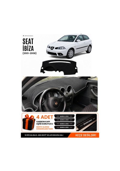 Seat Ibıza 2001-2008 Uyumlu Torpido Koruma, Torpido Örtüsü, Torpido Kılıfı - Siyah-gri - Se003