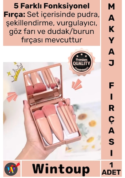 Makyajfırçası 5 Parça Fiber Kıl Profesyonel Şık Kutu Tasarım Hediyelik Aynalı Makyaj Fırçası Seti