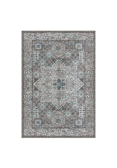 Frenda Home Vintage Desen Pamuk Taban Baskılı Yıkanabilir Gri Halı