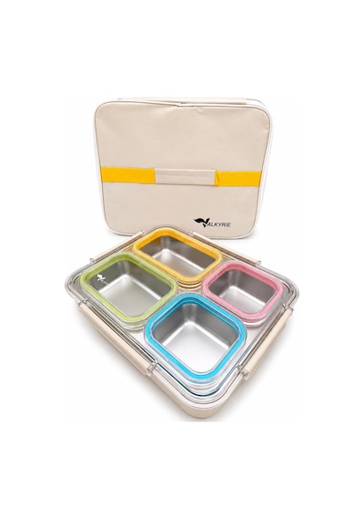 Valkyrie 1500 Ml 4 Bölmeli Paslanmaz Çelik Lunch Box Termal Çantalı 304 Çelik Sızdırmaz Yemek Kabı Çok Renkli