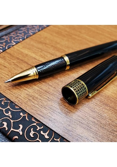 Siyah Kutulu Yaldız Desenli Metal Roller Kalem Seti