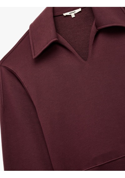 Koton Regular Fit Üç İplik Uzun Kollu Polo Yaka Sweatshirt Bordo 6wak10116ek Bordo