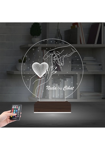 Luvivia Sevgiliye Hediye Kalp Elele Kişiye Özel 3d Lamba - Masa Gece Lambası