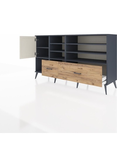 Hyperion Konsol 8 Raflı 2 Çekmeceli Tek Kapaklı 176x44x99 Antras Antrasit-aytaşı/çam Hyperion Konsol 8 Raflı 2 Çekmeceli Tek Kapaklı 176x44x99 Antras Antrasit-aytaşı/çam