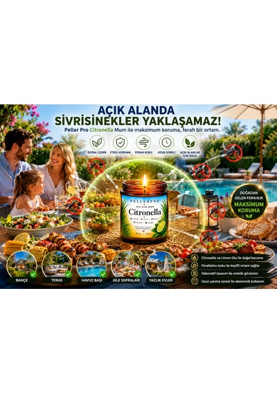 Açık Alanların Tercih Edilen Citronella& Limon Otu Mumu Bahçe Ve Teras Mumu 100gr Beyaz