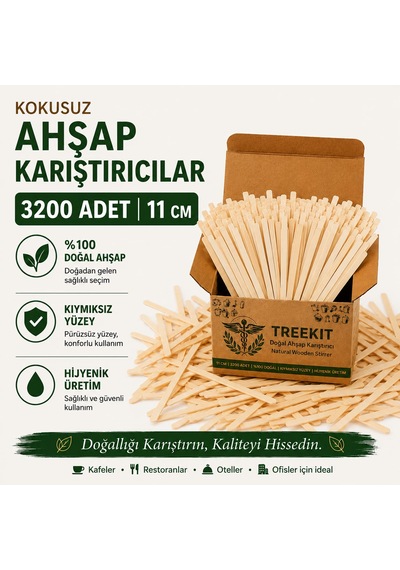Ahşap Çay Karıştırıcı 3200 Adet 11 Cm Doğal Tek Kullanımlık Kahve Karıştırıcı Açık Ahşap