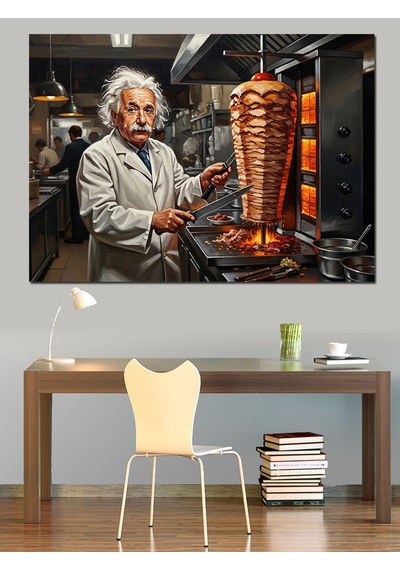 Döner Ustası Einstein Portresi Dekoratif Kanvas - Mdf Ahşap Tablo