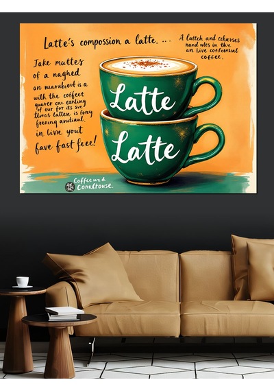Latte Ve Şiir Dekoratif Kanvas - Mdf Ahşap Tablo