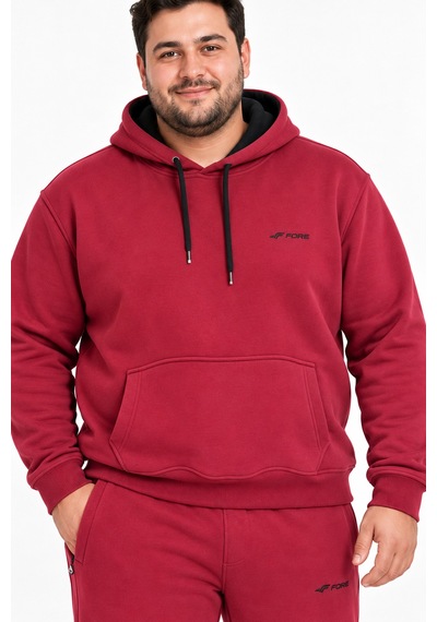 Fore Sport Erkek Kapüşonlu 3 İplik Şardonlu Battal Boy Eşofman Takımı Bordo