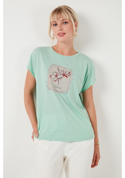Lela Baskılı Bisiklet Yaka Regular Fit Bayan T Shirt 6671002 Mint