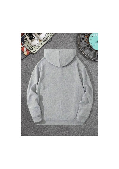 Medinenur Erkek El Yazılı Baskılı Kapüşonlu Sweatshirt Gri