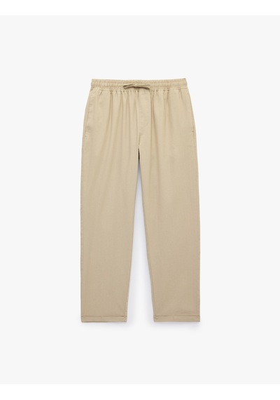 Koton Slim Fit Keten Karışımlı Cepli Beli Lastikli Bağcıklı Pantolon Bej 6sam40169hw Ekru