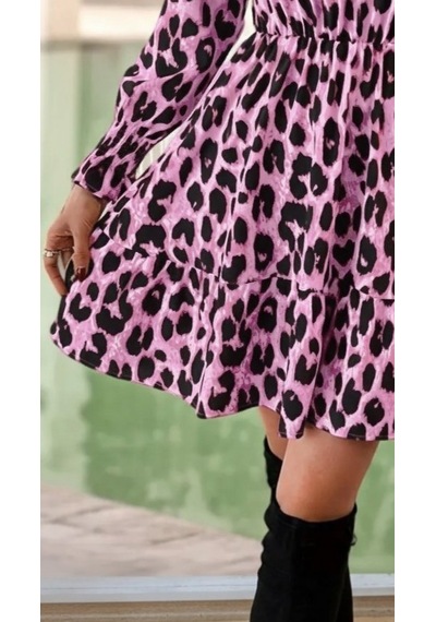 Moderie Butik Kadın Uzun Kollu Yarı Balıkçı Yaka Leopar Desenli Modal Mini Elbise Desenli Moderie Butik Kadın Uzun Kollu Yarı Balıkçı Yaka Leopar Desenli Modal Mini Elbise Desenli