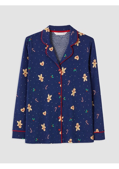 Lcw Dream Lacivert Gömlek Yaka Desenli Kadın Pijama Takımı