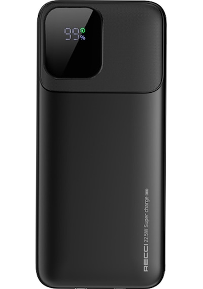 Recci Rpb-p67 Pd 20w Dijital Led Gösterge Type-c Ve Lightning Kablolu Powerbank 22.5w 10000mah Siyah Siyah