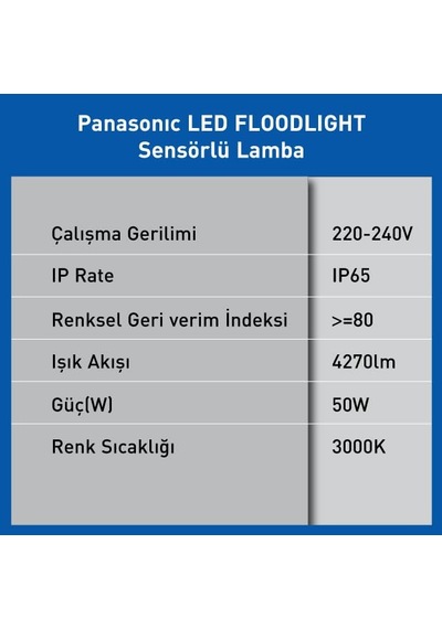Led Projektör Sensorlü, Sıcak Beyaz Işık 50w 4270lm 3000k Çok Renkli