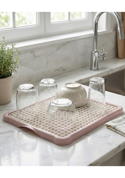 Tezgah Üstü Bulaşık Süzmatik 44x35 Cm Kurutma Matı Tabak Bardak Süzgeci Mavi Plastik Pembe Diğer