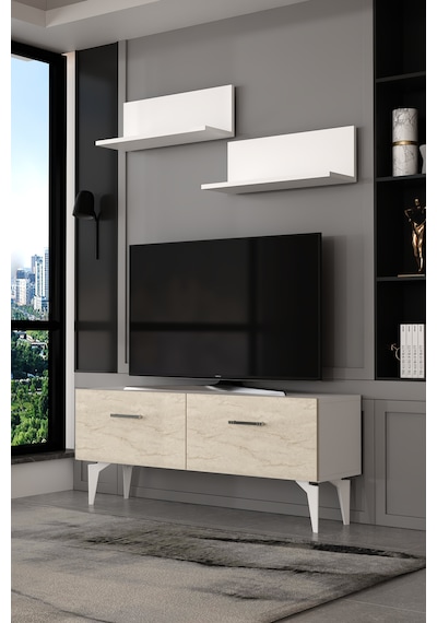 Dekortis Home Dekor 120dhdtür2btg Eros Raflı Tv Sehpası,ünitesi Beyaz - Traverten - Gümüş Dekortis Home Dekor 120dhdtür2btg Eros Raflı Tv Sehpası,ünitesi Beyaz - Traverten - Gümüş