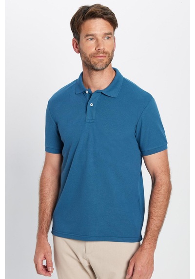Tudors Erkek Slim Fit Dar Kesim Pamuklu Yumuşak Dokulu Serin Tutan Kumaş Düz Pike Petrol Polo Yaka Tişört-31686 PETROL