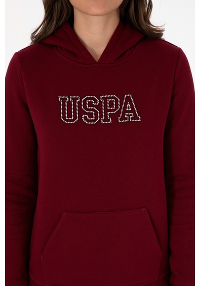 U.S. Polo Assn. Kadın Bordo Şardonlu Kapüşonlu Basic Sweatshirt 50313566-VR014