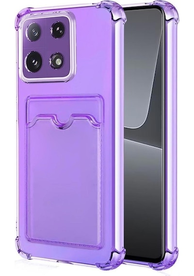 Redmi Note 13 Pro 5G Kılıf Darbe Emici Köşe Korumalı Kartlıklı Cüzdanlı Silikon Kapak Lila