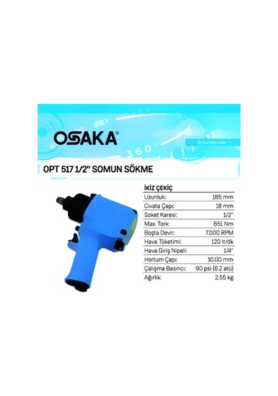 Osaka Havalı Somun Sökme Sıkma Opt 517 1/2"