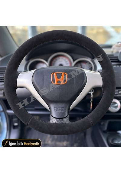 Honda Jazz Dikme Direksiyon Kılıfı Alcantara Süet Monza Black Gd Elite-sport-2002-2005 Siyah