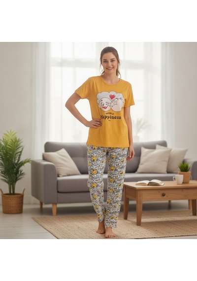 Bonbon Kadın Giyim Kısa Kollu Baskılı Pijama Takımı Bb2664 Çok Renkli