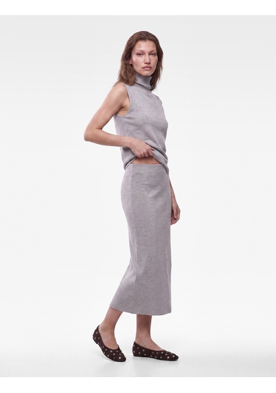 Koton Slim Fit Dikiş Detaylı Midi Boy Kalem Etek Gri 7wak10008ek