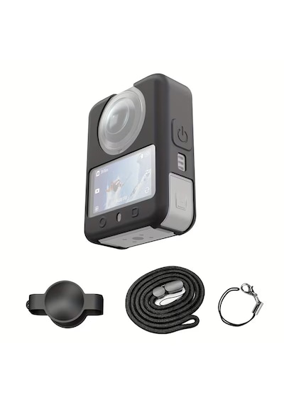 Teknoroket DJI Osmo 360 ve 360 II Silikon Kılıf , Lens Cap Lens Koruma Ve Kayış Seti Siyah