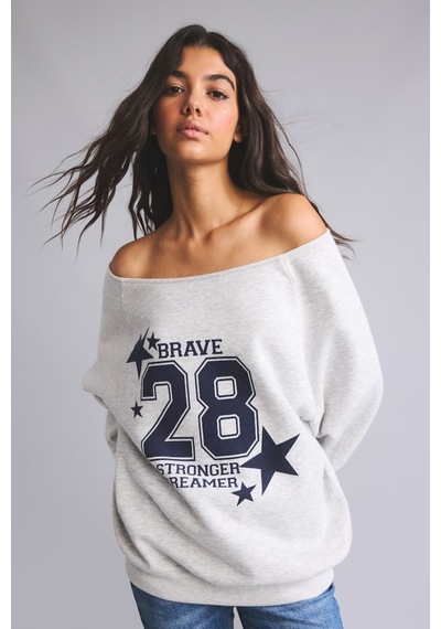 Defacto Oversize Kesik Kayık Yaka Baskılı Sweatshirt I0213ax26wngr110 Gri-gr110