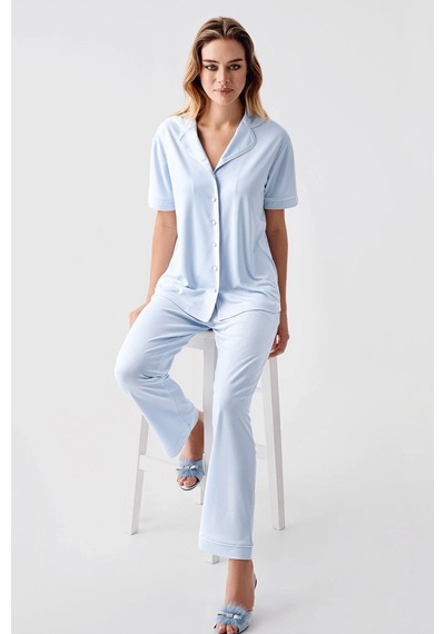 Alfa Aksesuar 03 Freshness 324 Kadın 4'lü Sabahlıklı Şorlu Pijama Takımı mavi