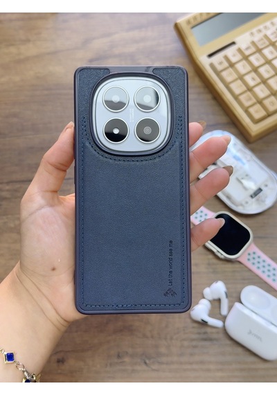 Redmi Note 14 Pro 5g Uyumlu Premium Deri Dokulu Darbelere Karşı Dayanıklı Nazal Silikon Kılıf Lacivert