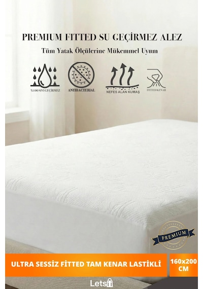 Premium Sıvı Geçirmez Yatak Alezi Ultra Sessiz Fitted Tam Kenar Lastikli Nefes Alabilir Yatak Ko Beyaz