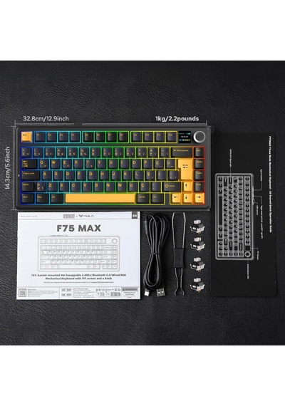 F75 Max Mekanik Rgb Tkl Graywood V4 Switch Kablosuz Makrolu Hot Swap Türkçe Q Klavye Siyah