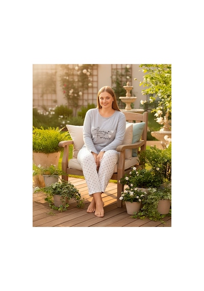 Rindahomewear Büyük Beden Süprem Uzun Kol Pijama Takımı Gri