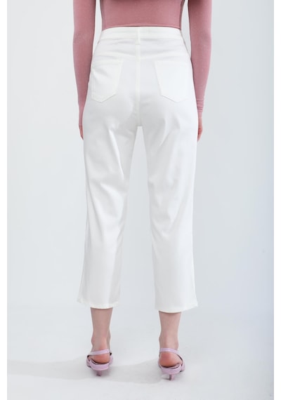 Kadın Likralı Esnek Slim Fit Pantolon Beyaz